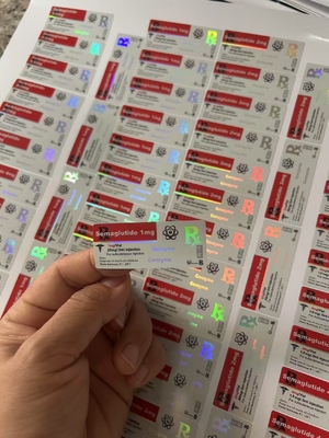 Etiquetas de Semaglutida 1mg 5x2cm Efecto Holograma Láser para Viales de 2ml y 3ml