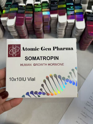 Somatropina H gh 100iu Etiquetas y caja que contiene 10 viales