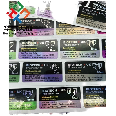 5 mg de metribolona-5 metiltrienolona aceite etiquetas de vial de esteroides hechas de papel / PET / PVC
