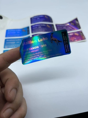 Étiquetas de vial de vinilo de 10 ml adhesivos fuertes para laboratorios de nanotecnología de marca Testo E con efecto brillante láser