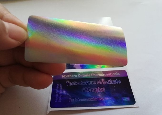 Étiquetas de vial de vinilo de 10 ml adhesivos fuertes para laboratorios de nanotecnología de marca Testo E con efecto brillante láser