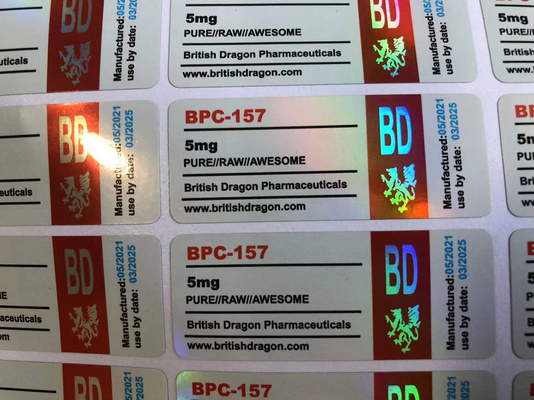 Etiquetas de botellas de péptidos de inyección estériles de forma cuadrada PET plástico de 2 ml acabado brillante Eco amigable para bpc