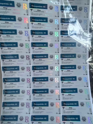 Tirzepatida 40 mg etiquetas de vial de vidrio con diseño personalizado