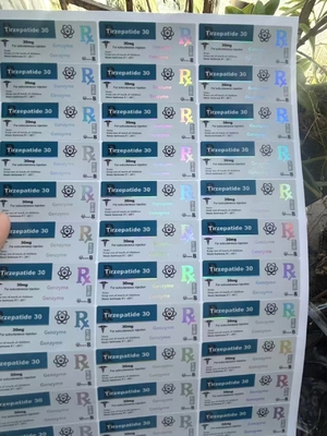 Tirzepatida 40 mg etiquetas de vial de vidrio con diseño personalizado