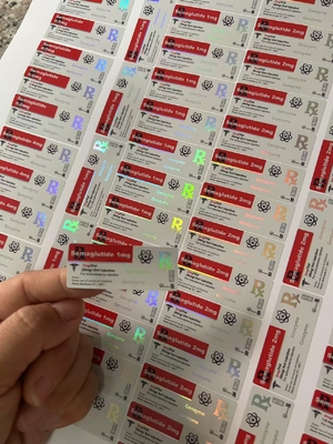 Etiquetas de viales pequeños de semaglutida 1 mg, efecto holográfico láser de 5x2 cm, etiquetas de viales de 2 ml y 3 ml