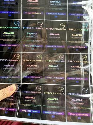 Anavar 50mg x100 pill  Tablets Labels laser PET Stickers U FOR Aluminum Zip Lock Bags