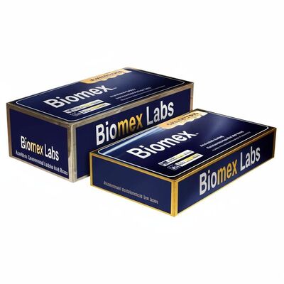 Etiquetas anabólicas y cajas modificadas para requisitos particulares de los archivos de los laboratorios de Biomex brillantes