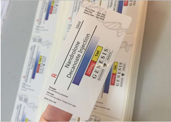 El frasco de cristal de decanoato de Nand etiqueta la superficie brillante de la laminación de la forma cuadrada