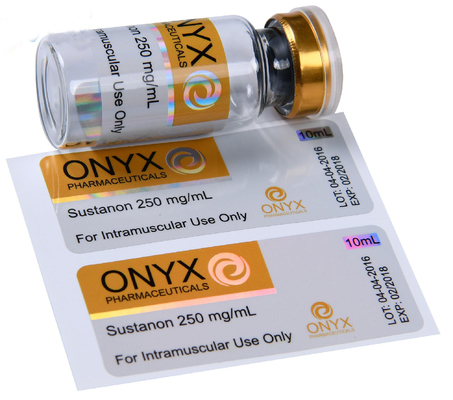 Diseño gratuito culturismo personalizado SUS 250 etiquetas de vial anabólico inyectable cajas UV PVC brillante PP pegatina adhesiva holográfica