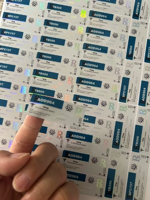 AOD964 Etiquetas de frasco de vidrio de 3 ml con holograma de PET Materail efecto láser brillante