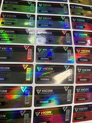 Etiquetas en negrita de 300 viales de 10 ml con efecto brillante