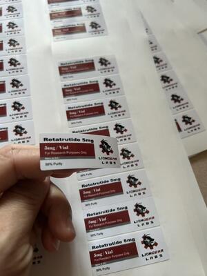 Etiquetas para viales de vidrio transparente pequeños de Reta trutide 5mg