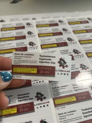 Test Cyp 250 mg vial de 10 ml Etiquetas Tamaño personalizable para botellas farmacéuticas
