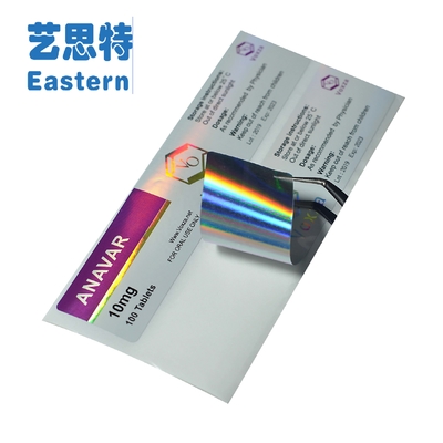 Botellas de píldoras PET 10 mg Holograma Etiquetas de frascos de vidrio brillante